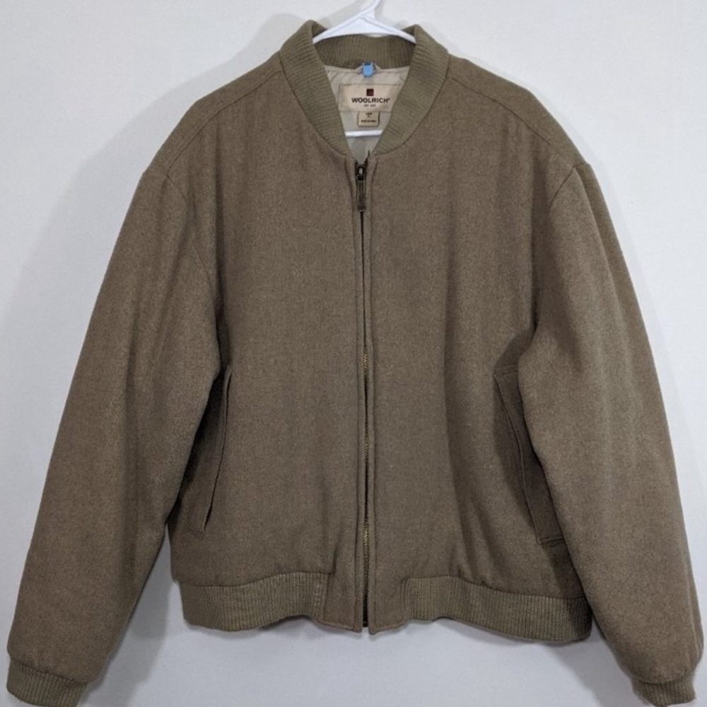 Woolrich Men’s Bomber Jacket Tan Khaki Wool Zipper 
Warm Coat XL